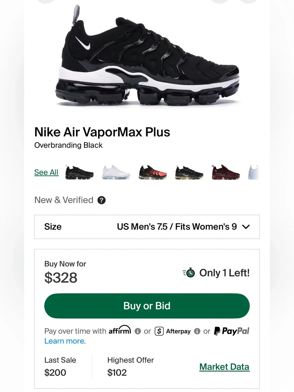 Nike Air VaporMax Plus “OverBranding Black” Women’s Size 9